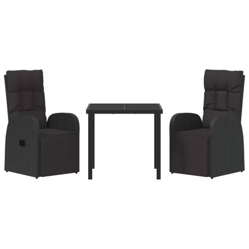  3 részes kerti étkező szett párnákkal fekete poly rattan