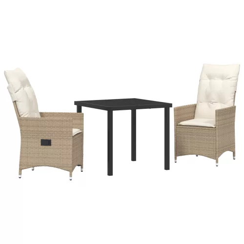  3 darabos kerti étkezőkészlet párnákkal bézs poli rattan