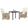  3 darabos kerti étkezőkészlet párnákkal bézs poli rattan