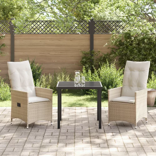  3 darabos kerti étkezőkészlet párnákkal bézs poli rattan