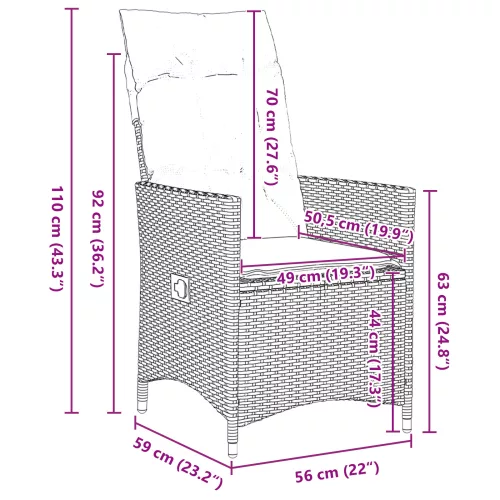  3 darabos kerti étkezőkészlet párnákkal bézs poli rattan
