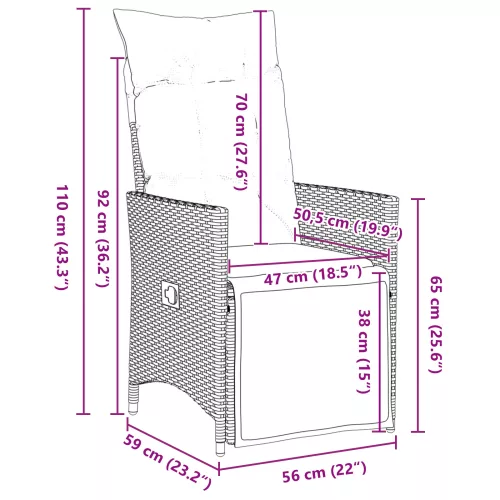  3 Részes Kerti Étkezőszett Párnákkal Fekete Poli Rattan
