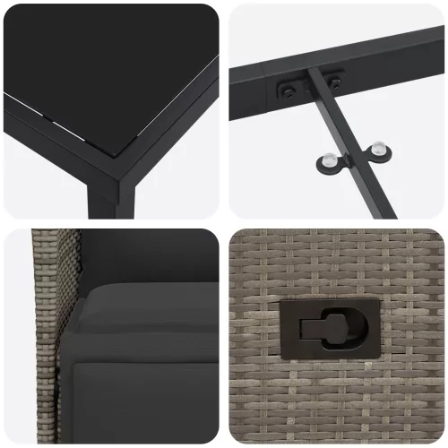  5 részes Kerti Étkező Szett párnákkal Szürke Polirattan