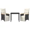  3 részes kerti étkező szett párnákkal Fekete Poli Rattan
