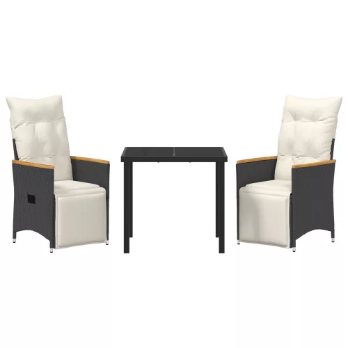  3 részes kerti étkező szett párnákkal Fekete Poli Rattan