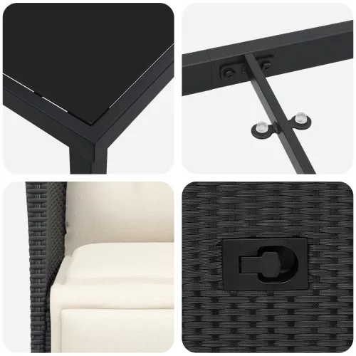  3 részes kerti étkező szett párnákkal Fekete Poli Rattan