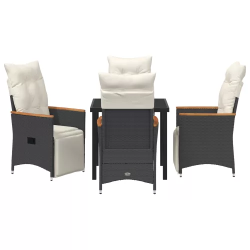  5 részes Kerti Étkező Szett Párnákkal Fekete Poli Rattan