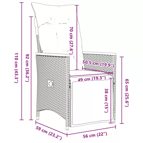  5 részes Kerti Étkező Szett Párnákkal Fekete Poli Rattan