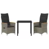  3 darabos kert étkezőkészlet párnákkal szürke poli rattan