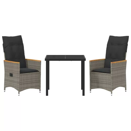  3 darabos kert étkezőkészlet párnákkal szürke poli rattan