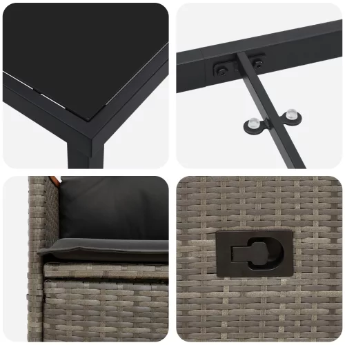  3 darabos kert étkezőkészlet párnákkal szürke poli rattan