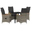  5 részes kerti étkező szett párnákkal Szürke Poli Rattan