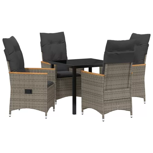  5 részes kerti étkező szett párnákkal Szürke Poli Rattan