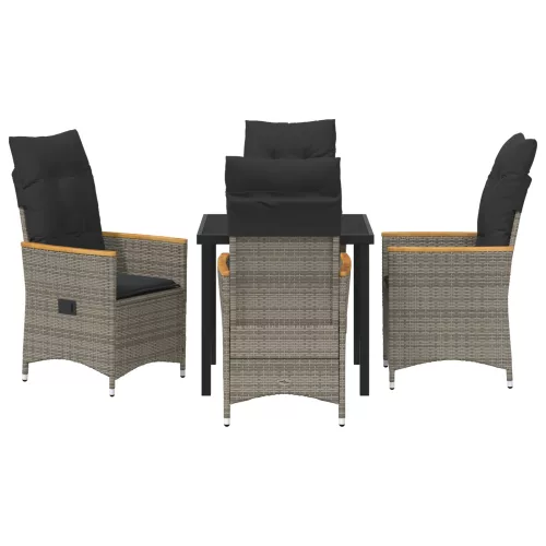  5 részes kerti étkező szett párnákkal Szürke Poli Rattan