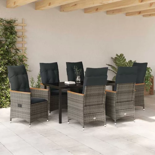  Kert étkező szett párnával 7 pcs Szürke polirattan