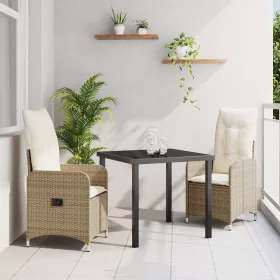    3 Darabos Kerti Étkező Szett Párnákkal Bézs Poly Rattan