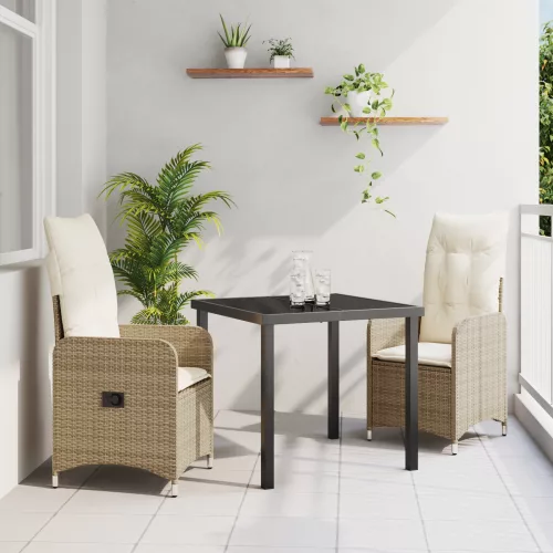  3 Darabos Kerti Étkező Szett Párnákkal Bézs Poly Rattan