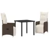  3 Részes Kerti Étkezős Szett Párnákkal Barna Polirattan