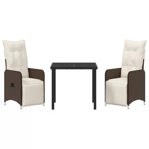  3 Részes Kerti Étkezős Szett Párnákkal Barna Polirattan