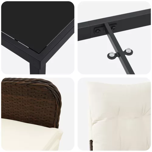  3 Részes Kerti Étkezős Szett Párnákkal Barna Polirattan