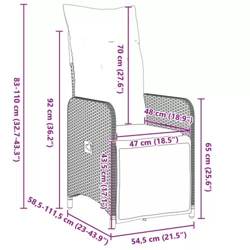  3 Részes Kerti Étkezős Szett Párnákkal Barna Polirattan
