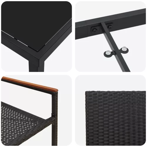  3 Részes Kerti Étkezősor Fekete Poli Rattan