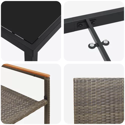  5 Részes Kerti Étkező Szürke Polirattan