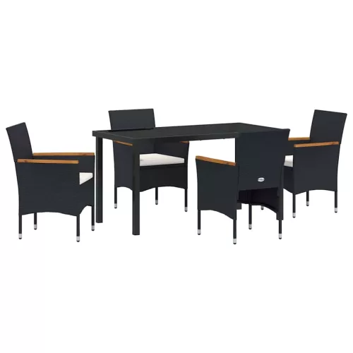  Kert étkező szett párnával 5 pcs Fekete polirattan