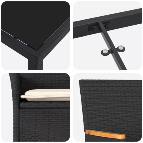  5 részes kerti étkezőszett párnákkal fekete poli rattannal