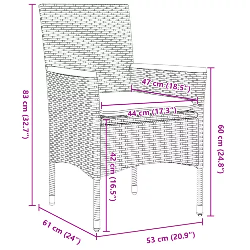  5 részes kerti étkezőszett párnákkal fekete poli rattannal