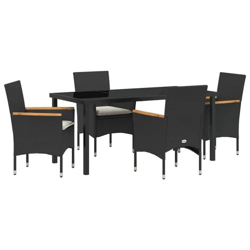 Kert étkező szett párnával 5 pcs Fekete polirattan