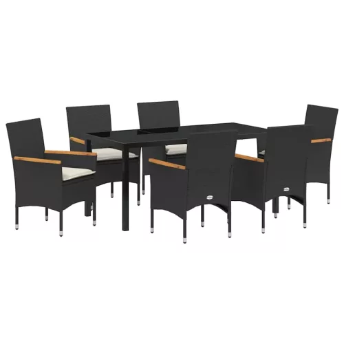  Kert étkező szett párnával 7 pcs Fekete polirattan