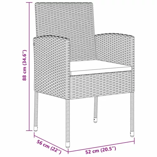  Kert étkező szett párnával 5 pcs Fekete polirattan