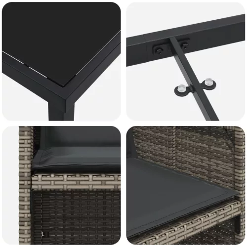  5 részes kerti étkező garnitúra párnákkal szürke poli rattan