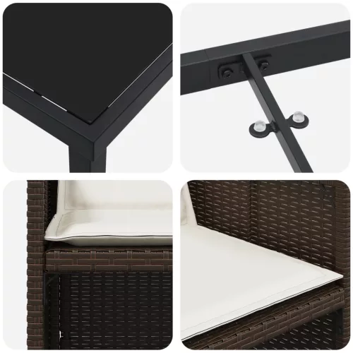  5 darabos kerti étkező szett párnákkal, barna polirattan