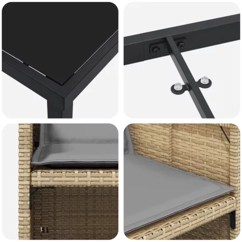  5 darabos kerti étkező szett párnákkal bézs polirattanban