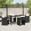  Kert étkező szett párnával 5 pcs Fekete polirattan