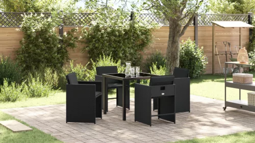  5 darabos kertészeti étkezőkészlet párnákkal fekete poli rattan
