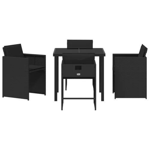  5 darabos kertészeti étkezőkészlet párnákkal fekete poli rattan