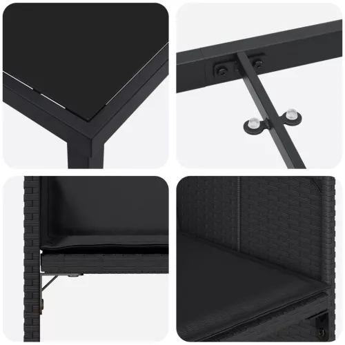  5 darabos kertészeti étkezőkészlet párnákkal fekete poli rattan