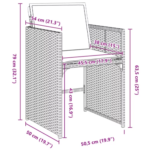  5 darabos kertészeti étkezőkészlet párnákkal fekete poli rattan