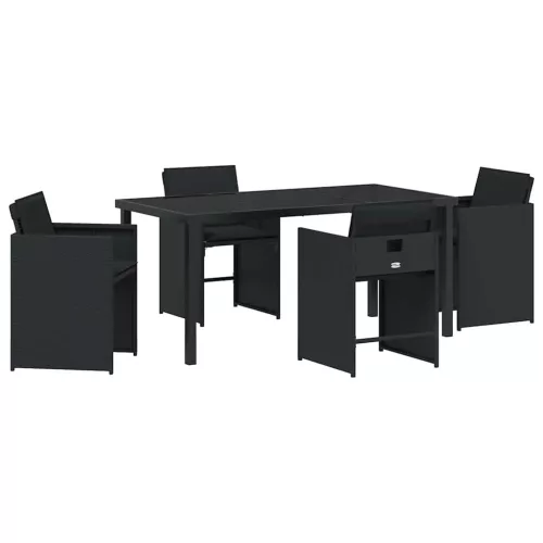  Kert étkező szett párnával 5 pcs Fekete polirattan