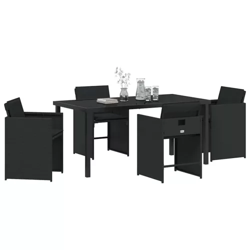  Kert étkező szett párnával 5 pcs Fekete polirattan