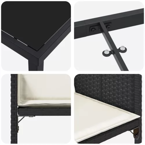  5 Darabos Kerti Étkező Szett Párnákkal Fekete Poli Rattan