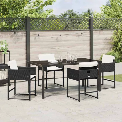  Kert étkező szett párnával 5 pcs Fekete polirattan