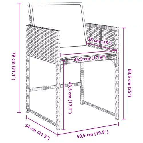  5 Részes Kerti Étkezőszett Párnákkal Fekete PE Rattan