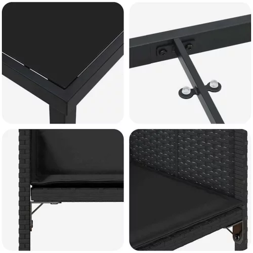  Kert étkező szett párnával 5 pcs Fekete polirattan