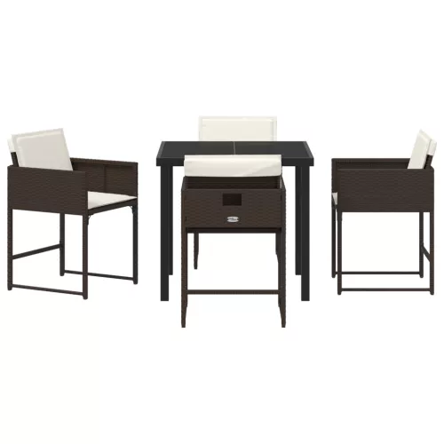  5 részes Kerti Étkező Szett Párnákkal Barna Poli Rattan