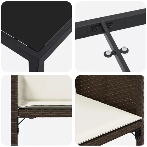  5 részes Kerti Étkező Szett Párnákkal Barna Poli Rattan