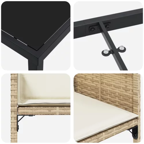  5 Fős Kerti Étkezőszett Párnákkal Bézs Poli Rattan